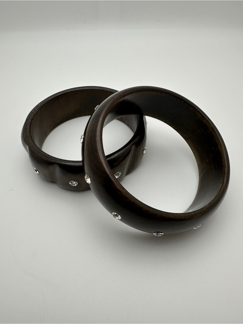 Dark Wood Bangle Bracelet with Crystal Accents